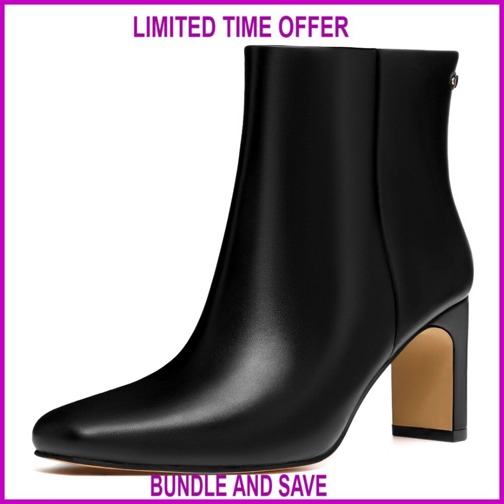 Women's Ankle Boots Square Toe Chunky Heel Pu Leather Side Zipper